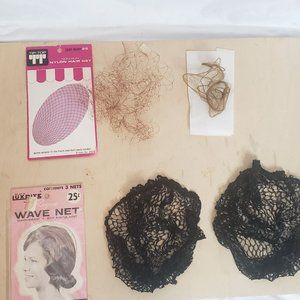 Vintage Hairnets Luxrite Tip Top Set of 4 Light Brown Black Nylon Rayon